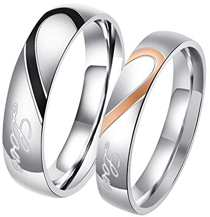 Lieson Partnerringe Verlobung Ring Damen Herren Edelstahl, Eheringe Herz Silber Damen Größe 62 (19.7) & Herren Größe 52 (16.6)
