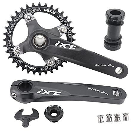 DJC Fahrrad-Kurbelgarnitur 104BCD mit Kettenblatt BSA Tretlager mit Spindel für MTB 1 x 2 x 3 x Speed Mountainbike schwarz rot Oilslick 170 mm 175 mm (175 mm schwarz, rund 36T)