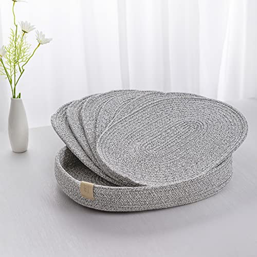 ART pinecone Platzsets Set mit 6 ovalen Tischsets, gewebtes Boho-Bauernhaus-Tischset für Esstisch für 6 Personen, Küchendekoration, waschbar und handgefertigt, rustikales Tischzubehör (oval, grau