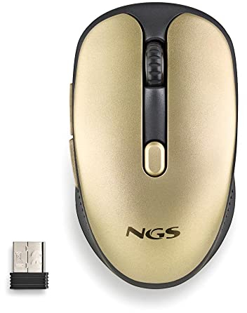 NGS Evo Rust Gold - Mouse Ricaricabile Wireless da 2,4 GHz per Computer/Laptop/MacBook/PC/Mac/iPad/Tablet, Tasti Silenziosi, 3 Livelli DPI:800/1200/1600, Progettato per Destrimani, d'oro