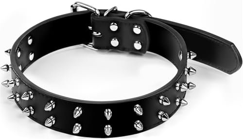 Glanhook Halten Sie Ihren Hund sicher und stilvoll mit unserem 45,7 cm verstellbaren Hundehalsband mit Spikes – strapazierfähiges schwarzes Lederhalsband für zusätzlichen Schutz S