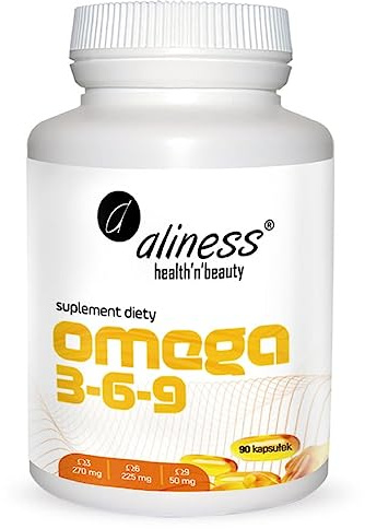 Aliness - Omega 3-6-9-270/225/50 mg - Richtiges Funktionieren von Herz und Gehirn - Nahrungsergänzungsmittel - 1 Kapsel, zweimal täglich - 90 kapseln