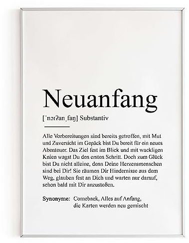 KAMEWI® Poster NEUANFANG Definition | Herzensmensch Motivationsposter Aufmunterung nach Krankheit Lieblingsmensch