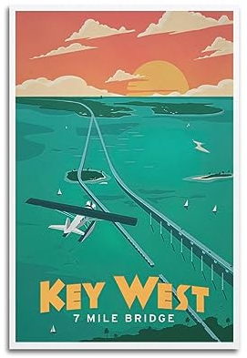 NOHF Vintage Poster Key West 7 Mile Bridge Travel Vintage Art Poster Wandkunstdruck Retro Ästhetische Raumdekoration Bürodekorationen 30 x 45 cm ungerahmt