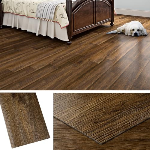 Livelynine Dicke Vinylboden Selbstklebend Holzoptik Braun 90x15CM PVC Bodenbelag Selbstklebend Holz Dunkel 36-Stück Klebefliesen Boden Badezimmer Küche PVC Boden Selbstklebende Holzoptik Schlafzimmer