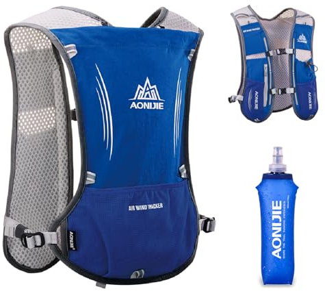 TRIWONDER 5L Ultraleichter Trinkrucksack, Trail Run Rucksack Trinkweste, Hydration Pack Fahrradrucksack für Marathon, Laufen, Camping, Wandern (Blau - mit 500ml Trinkflasche, Einheitsgröße)