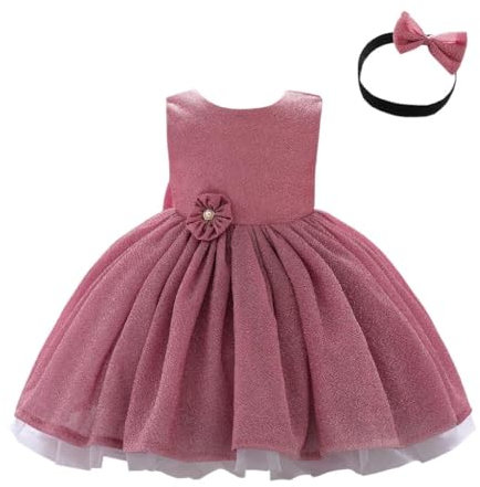 Lito Angels Vestito Damigella Abito da Festa Cerimonia Natale Elegante con Fascia per Bimba Taglia 12-24 Mesi, Rosa (Etichetta in Tessuto 80)