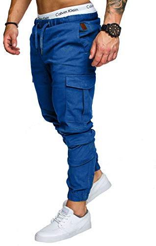 Amaci&Sons Jogger Cargo Herren Chino Jeans Hose 7001 Royalblau W40
