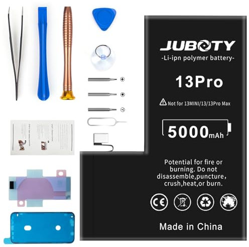 JUBOTY 5000mAh Battery for iPhone 13Pro, Li-ion New Upgraded High Capacity Battery Replacement for iPhone 13Pro Models A2483 A2636 A2638 A2639 A2640 with Professional Repair Tool Kit (13Pro, 5000mAh)
