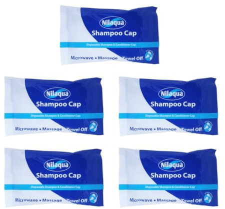 Nilaqua Rinse Free Shampoo Cap, Easy Hair Washing With No Shower Required, Dry Shampoo Leaves Hair Fresh and Clean, Shampoo Caps No Rinse for Elderly, Packaging May Vary, Microwavable 5 Pack