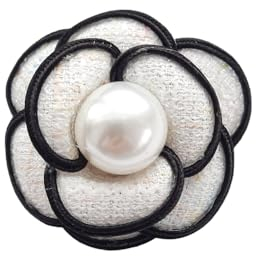 lordies Brosche Anstecknadel Haarklammer Blume Stoff Perle Kamelie Camelie Schwarz - Weiß
