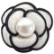 lordies Brosche Anstecknadel Haarklammer Blume Stoff Perle Kamelie Camelie Schwarz - Weiß