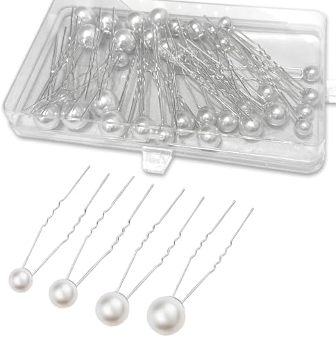 LHOEST 40 Stück Haarschmuck Haarnadeln Perlen Silber MäDchen, U-Form Braut Haarschmuck Hochzeit, 4 Größen Perlen haarschmuck für Prom Party Haare