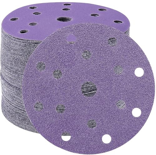 STEBRUAM 40pcs 150mm Sanding Discs 40 Grit 15 Holes Hook and Loop Sanding Pads for 6Inch Random Orbital Sander Purple