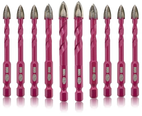QUEFORET Forets Carrelage 10 Pièces - 6/6/6/6/6/6/8/8/10/10mm Trépan de Forage pour Bois Plastique Maçonnerie Béton, Forage Humide Carrelage Céramique Marbre, Tige Hexagonale à Changement Rapide