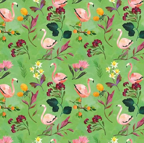 K&L Wall Art Dschungeltapete Natur grüne Kinderzimmer Vliestapete Flamingo Vogeltapete 0,48m breit