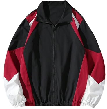 SOLY HUX Men's Varsity Jacket Zipper Color Block Windbreaker Jackets Long Sleeve Coats Streetwear Black Red Multi Medium