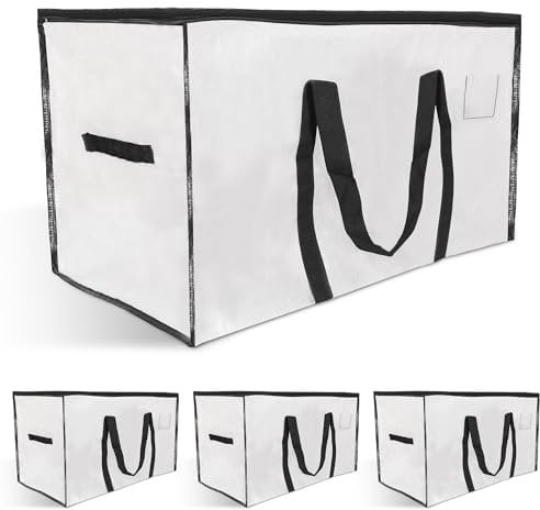 4 Pack, 75cm Long, Extra Large Storage Bag, Heavy Duty, Strong Wrap Around Handles, Dual Zips, Water Resistant, Duvet & Clothes Packing Bag, Big Moving Bag, Jumbo Storage, UK Business (Clear 4 Pack)