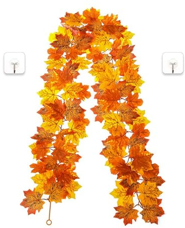 ParPix Künstliche Ahornblätter Herbst Deko, 175cm Herbst Girlande, Erntedankfest Helloween Deko Ahornblatt Blätter Herbstdeko Innen Outdoor