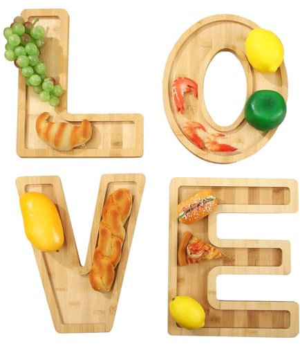LOVE Plates Set, Wooden Heart Shape Appetizer Plates, Charcuterie Letters Fillable, Small Letter Candy Dish Trays, Decorative Letter Dish & Plates for Snack Candy Nuts Charcuterie