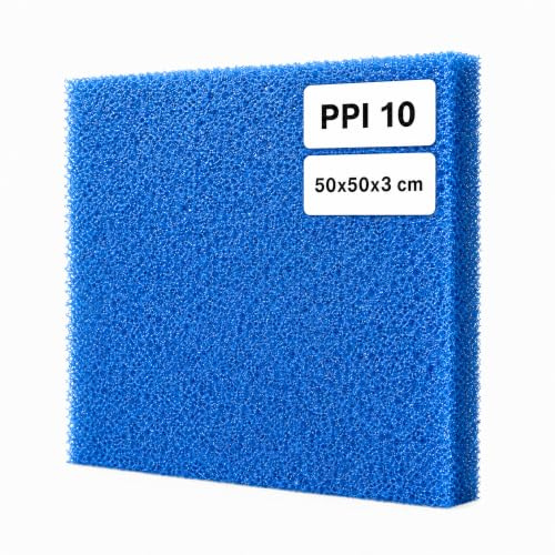 VIALIA Filtermatte Teich & Aquarium, 50x50x3 cm, PPI 10 grob | Zuschneidbarer Filterschwamm für Teichfilter und Aquarium – mechanische & biologische Filterung für klares Wasser
