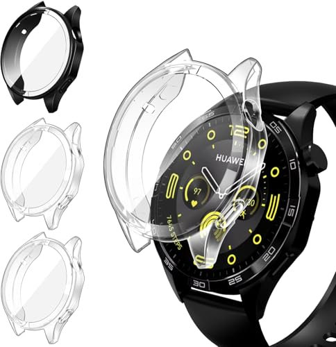 ivoler 3 Pièces Coque avec Protection Écran pour Huawei Watch GT 4 46mm, Étui de Protecteur Complète en TPU Souple Mince Antichoc Anti-Rayures Housse (2 Transparent + 1 Noir)