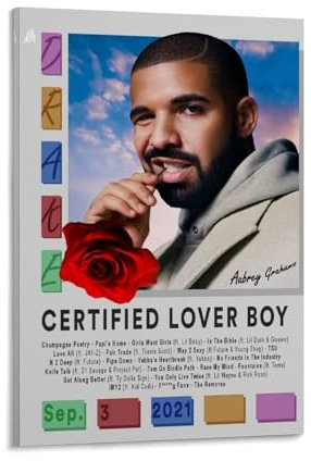 HENLESY DrakeAlbum Certified Lover Boy von DrakeAlbum, Pop-Sängerdruck, Album, Leinwand, Gemälde, Wandkunst, Schlafzimmer, Dekoration, Büro, Teenager, 20 x 30 cm, Rahmenstil