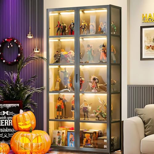 Pounjsd Vitrine en Acrylique Transparente pour Collection, Meuble Cabinet de Curiosités et Presentoir pour Figurines avec Etagères - Bureau 62*33*130cm