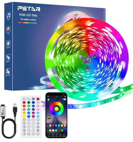 LED Strip 8M, with Remote Control&App&Music Sync, Bluetooth Smart LED Strip Self-Adhesive, Timer Set for Gaming Room, Room, Kitchen, Party