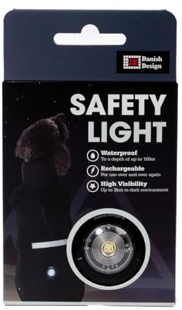 Danish Design Dog Coat Safety Light White – Clip-On, Waterproof, Rechargeable LED for Coats & Collars