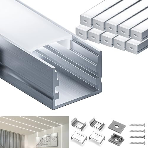 LASLUX LED Schiene Profil Aluminum 10 × 2m(20m) LED-Aluminium Profil U Form mit Abdeckung, Endkappen und Montageclips für LED-Streifen-Lichter 2000 × 30 × 20 mm
