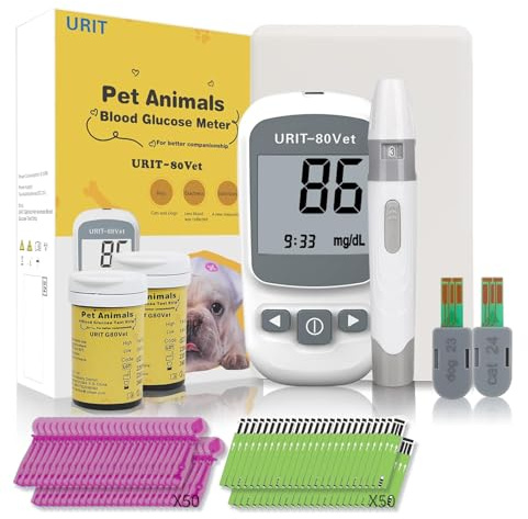 Dogs and Cats Glucose Monitoring System Blood Sugar Check Kit For Pet Only Accurate Diabetes Testing w/ 2 Calibrated Code-Chips (Battery not included) (Total meter with 50pcs strips)
