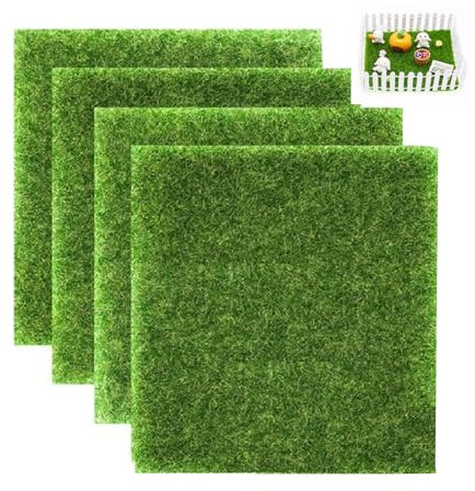 4 Stück Kunstrasen Miniaturgarten,15x15cm Kunstrasen Teppich,Miniatur Rasen Dekoration,Künstliche Moos Miniatur,Kunstrasen Zum Basteln Für Miniatur-Ornament, Garten, Puppenhaus, Gras Zum Basteln