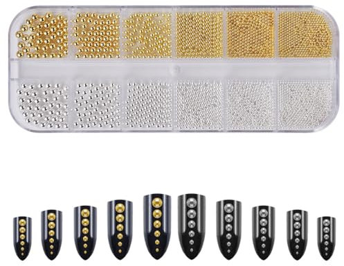 OHREN Nailart Perlen Micro Kaviar für Nägel, Mini Kaviar Strasssteine, Mikroperlen Dekor(Gold, Silber)