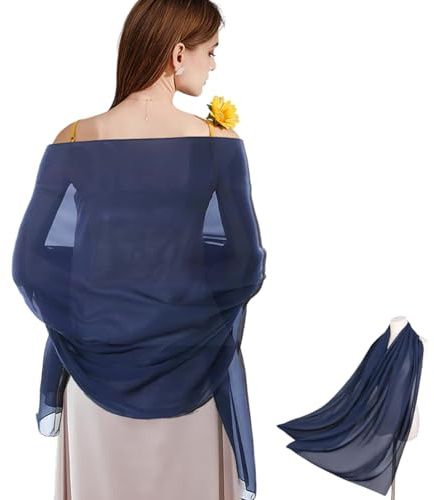DHJWDUX 1 Stück Brautkleider Schals Für Damen Chiffon Stola Schal Für Abendkleider Damen Leichter Weicher Schal Für Hochzeit Braut Schultertuch Marine-Blau.