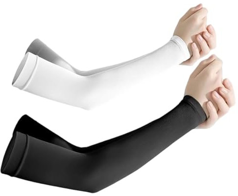 Makoto Nobu Arm Sleeve 2 Pack Unisex, UV Protection, Cooling, Breathable, UPF 50+, Compression Sleeves for Covering Tattoo Basketball Running Cycling Gardening Outdoor Gaming(Black amd White)