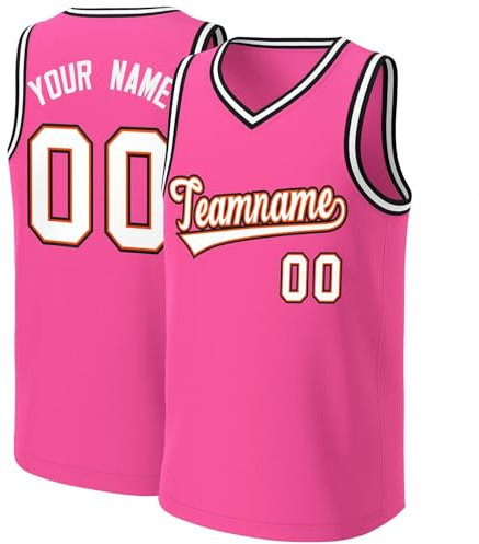 Generisch Personalisiert Basketball Trikot Atmungsaktiv Basketballtrikot Individuelles Spieltrikots Schnelltrocknend Sportshirts Ärmelloss T-Shirts Oberteil For Herren Damen Jung A14 Pink