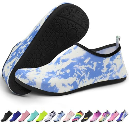 Quick-Dry Water Shoes for Men & Women – Lightweight Beach Shoes with Anti-Slip Sole | Ideal for Swimming, Surfing & Outdoor Sports | Tie-Dye Blue-44-45