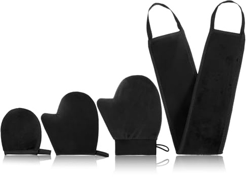TIESOME 4 Stück Selbstbräuner Handschuh, Selbstbräuner Rücken Applikator | Gesicht Mitt Bräunungshandschuh Exfoliatorhandschuhe Handschuhe für Solarium Creme Bräunungscreme Bräunungsöl(Schwarz)