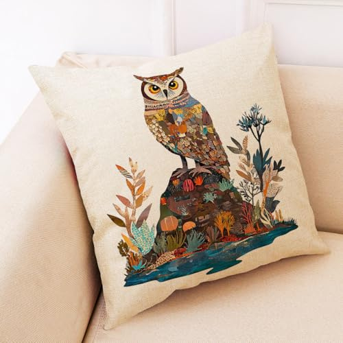 Kissenbezug 45X45 Eule Dekokissen Sofakissen Leinen Kissenbezüge Mit Unsichtbarer Reißverschluss,Waschbare Langlebig Outdoor Kissen,Deko Kissenhüllen Wohnzimmer