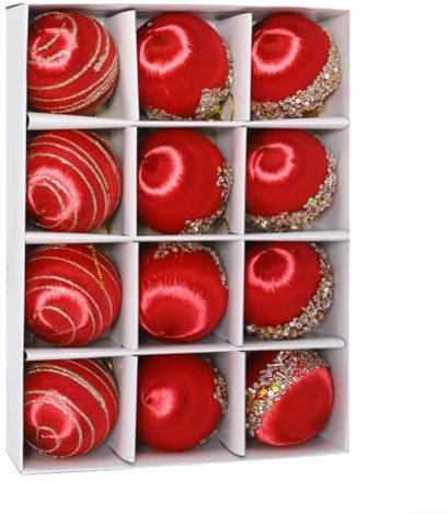 Christbaumkugel-Set zum Aufhängen, 12 Glitzer-Ornamente für festliche Innen- und Außenbereiche (C)