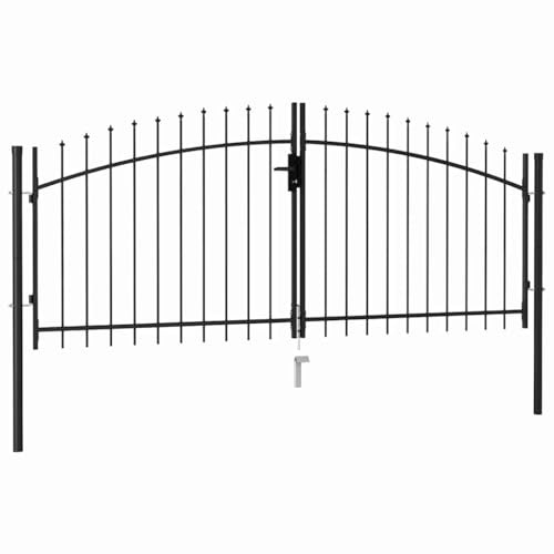 Festnight Cancela de Valla Doble Puerta Jardin Metalica Puerta Exterior con Cerradura Acero 3 x 1.25 m
