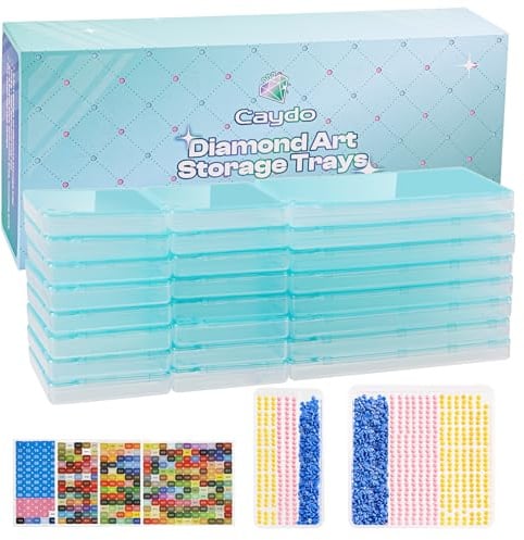 Caydo 16 PCS Diamond Art Storage Trays Kits, 2-in-1 Diamond Art Accessories with Lids for Diamond Arrangement & Storage