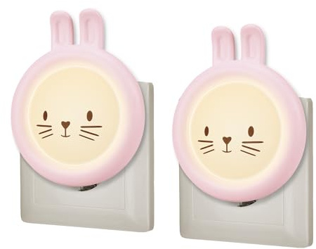 Wetry Baby Nachtlicht Hase, Steckdosenlicht mit Dämmerungssensor, 2er | Kaninchen Lampe, Kinderzimmer Einschlafhilfe, Automatisches Schlaflicht