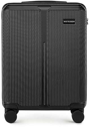 WITTCHEN Stripes Line | Kabinenkoffer 55 × 39 × 20 cm (M) | Hartschale ABS handgepäck Koffer 36 l, 4 Rollen 360° & Zahlenschloss | Handgepäck Tasche für Lufthansa/Eurowings/Ryanair | Farbe: Schwarz