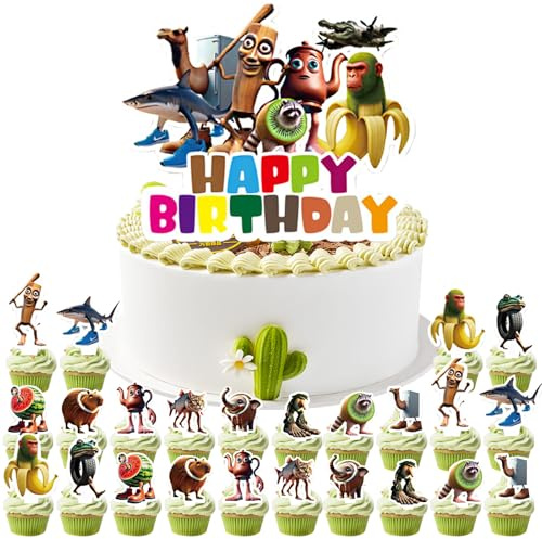 AUNGKWANG 25 Stück Tung Tung Tung Sahur Happy Birthday Tortendeko, Tung Tung Tung Sahur Geburtstags Deko, Cupcake Toppers, Cake Topper, Geburtstagskuchen Deko für Geburtstagsfeiern