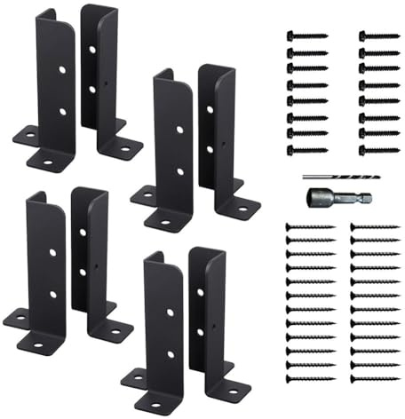 Lawnoval Verstellbare Metall-Zaunpfostenhalterungen, Set, Holz, Pergola, Deck, Briefkasten und Zaunstütze, für schwarze 4 Sets