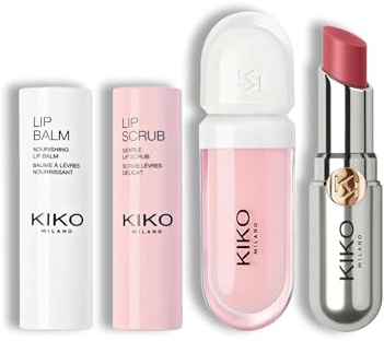 KIKO Milano Essential Lip Set | Gentle Lip Scrub, Deeply Nourishing Balm, Lip Volume Tutu Rose & Colour Moisturizing Balm 06