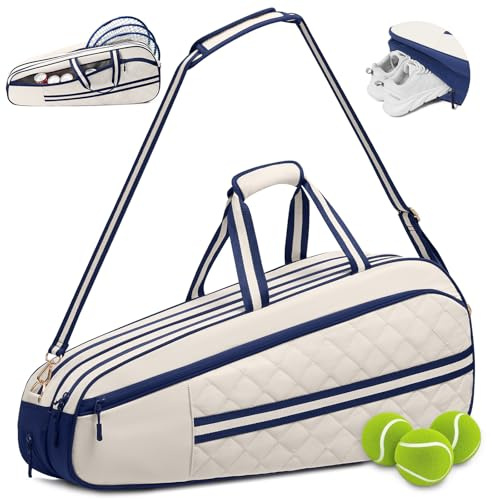 Sucipi Quilted Tennis Bag for Women & Men, Holds 3‑6 Tennis Rackets