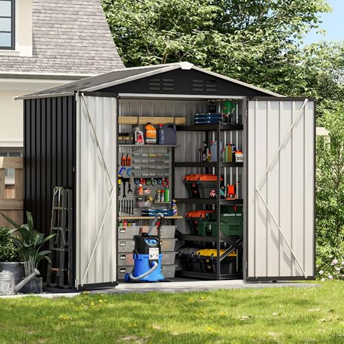 UDPATIO Metall Gartenhaus mit 3.7 m³ - 196 x 132 x 185 cm für den Außenbereich, Geräteschuppen, Fahrradgarage, Verzinkter Stahl mit Abschließbarer Tür für Hinterhof,Dunkelgrau